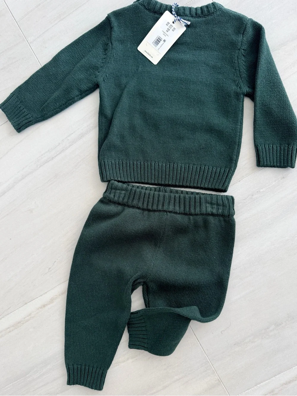 Kids Christmas Santa Knit Matching Set - Green 9M